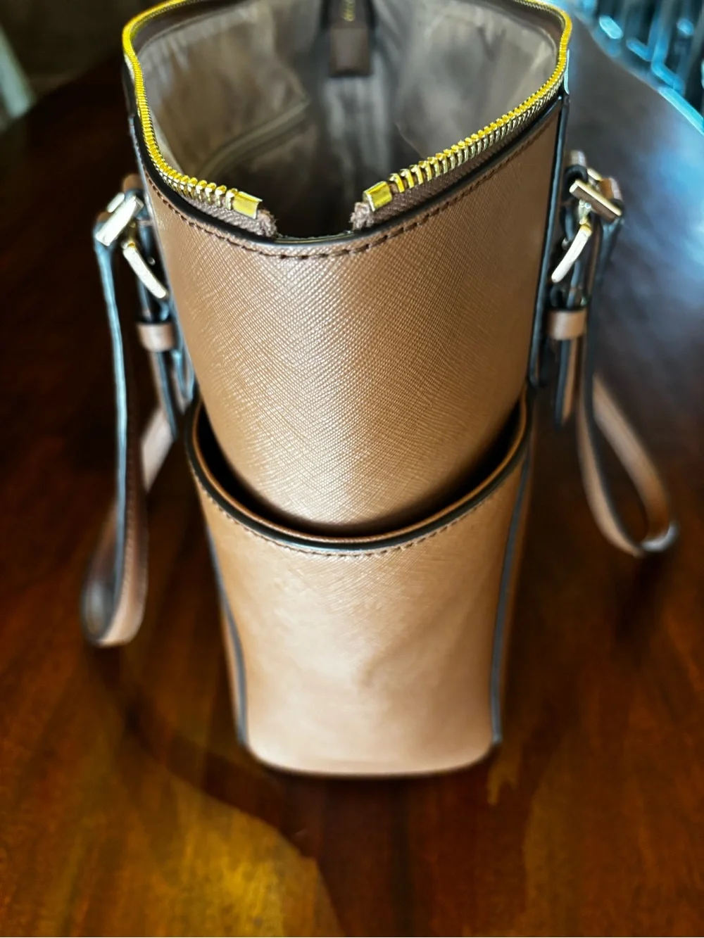 Michael Kors Taupe Saffiano Leather Tote with Gold Hardware